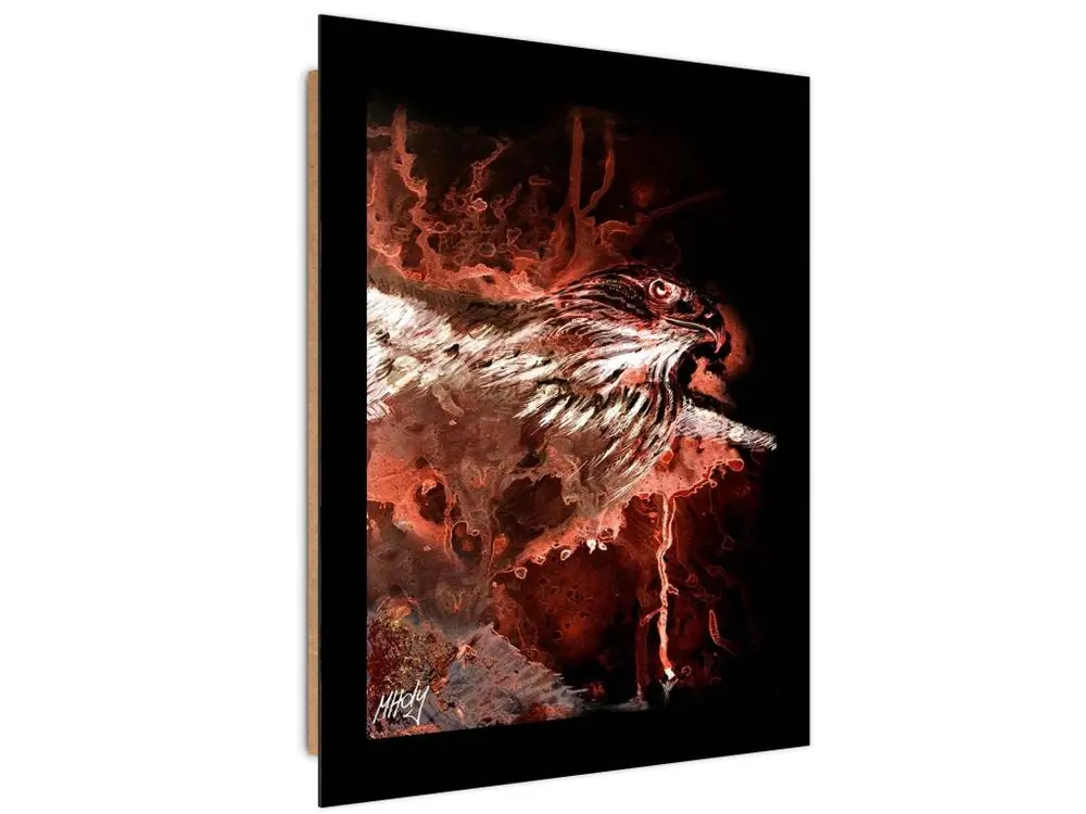 Tableau bois eagle sur fond rouge - 70 x 100 cm Non toxique et lavable