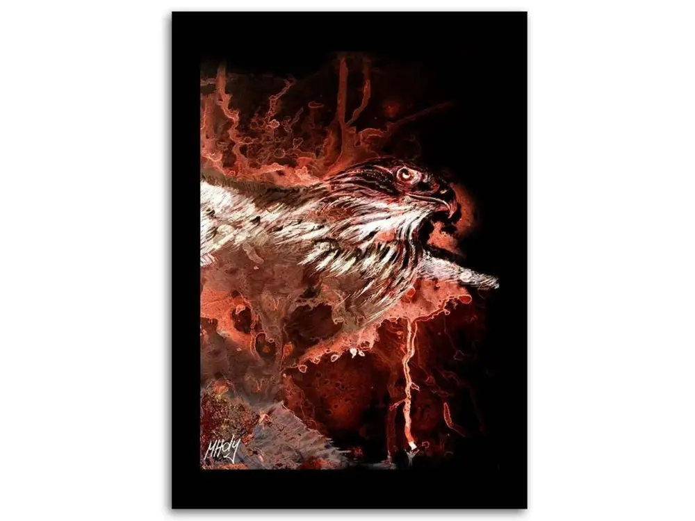 Tableau bois eagle sur fond rouge - 70 x 100 cm Non toxique et lavable