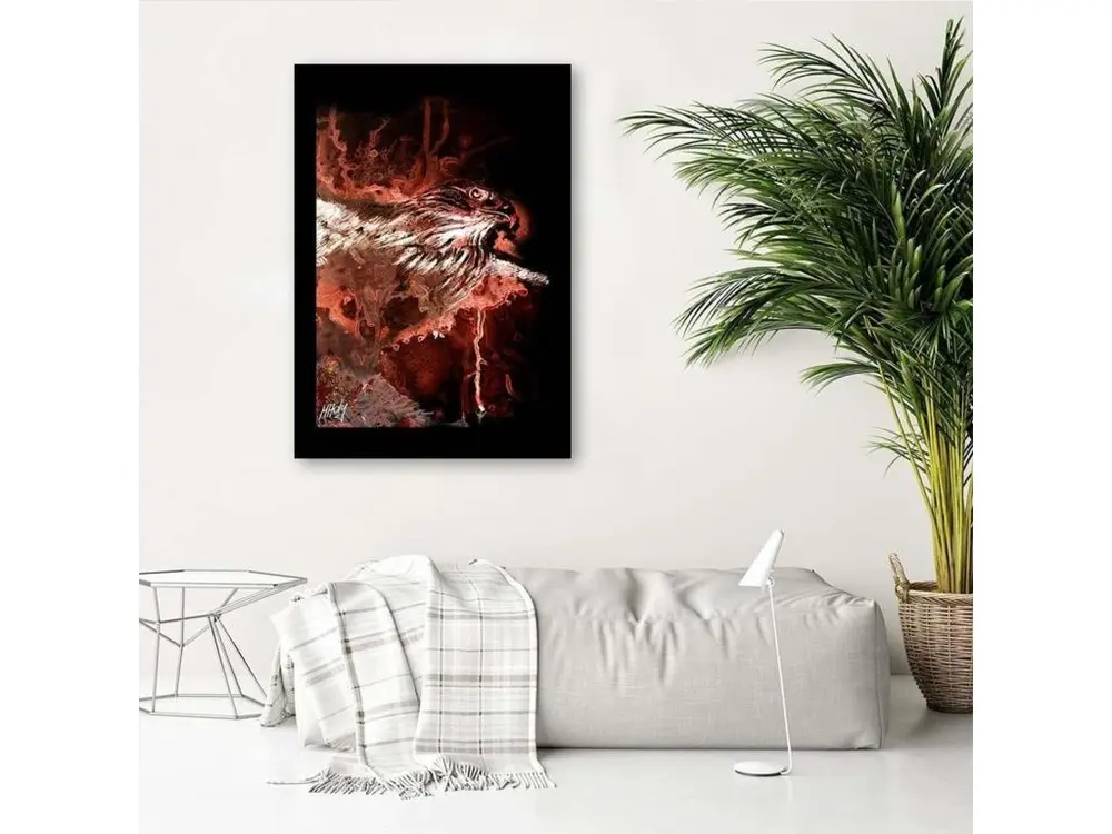 Tableau bois eagle sur fond rouge - 70 x 100 cm Non toxique et lavable