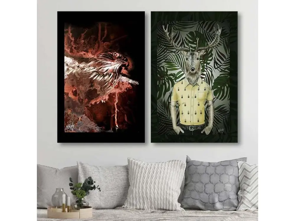 Tableau bois eagle sur fond rouge - 70 x 100 cm Non toxique et lavable