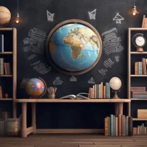 Toile de Fond de Bibliothèque avec Globes pour la Rentrée Scolaire DBD7-84 Conforme aux normes CE