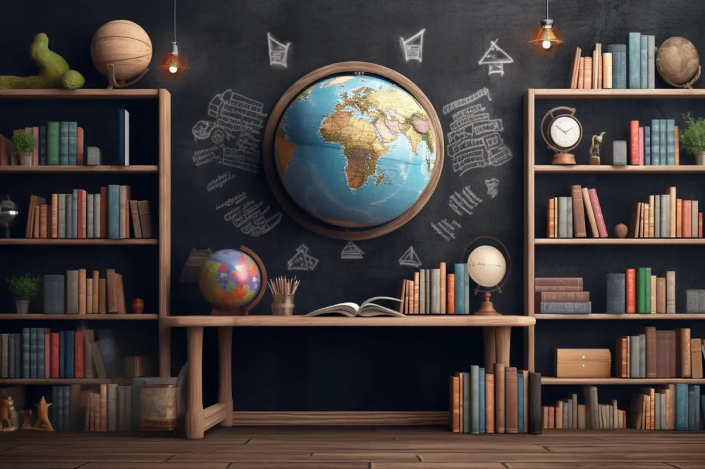 Toile de Fond de Bibliothèque avec Globes pour la Rentrée Scolaire DBD7-84 Conforme aux normes CE