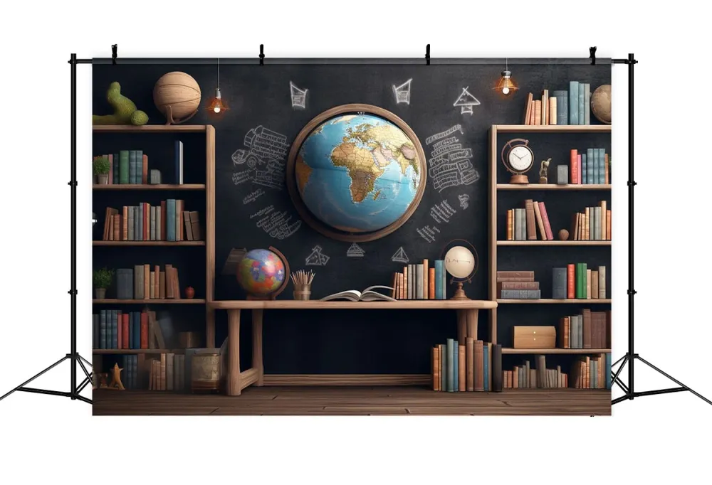 Toile de Fond de Bibliothèque avec Globes pour la Rentrée Scolaire DBD7-84 Conforme aux normes CE