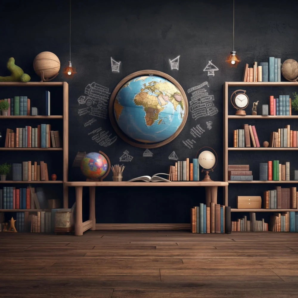 Toile de Fond de Bibliothèque avec Globes pour la Rentrée Scolaire DBD7-84 Conforme aux normes CE