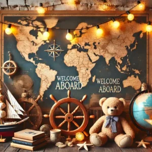 Toile de Fond de Carte du Monde avec Voilier pour la Rentrée RR7-244