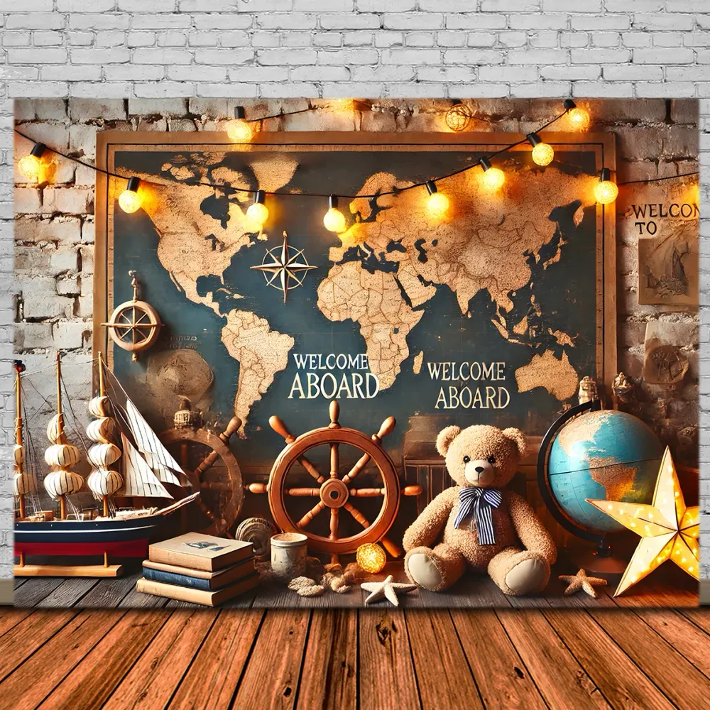 Toile de Fond de Carte du Monde avec Voilier pour la Rentrée RR7-244