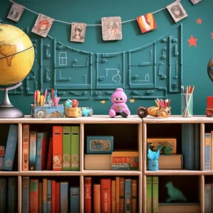 Toile de Fond de Livres, Globe et Jouets pour la Rentrée RR7-216 pour Activités manuelles