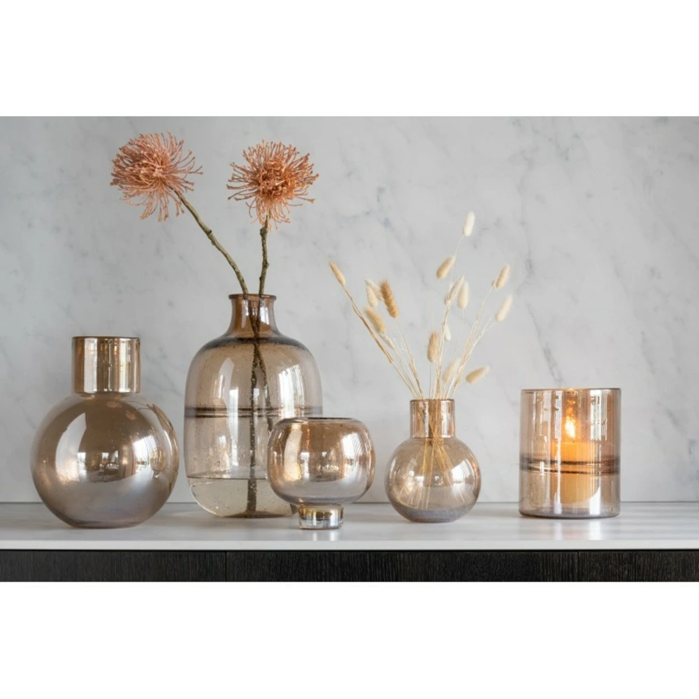 Vase boule avec goulot en verre marron 24x24x29 cm Boîte de rangement incluse