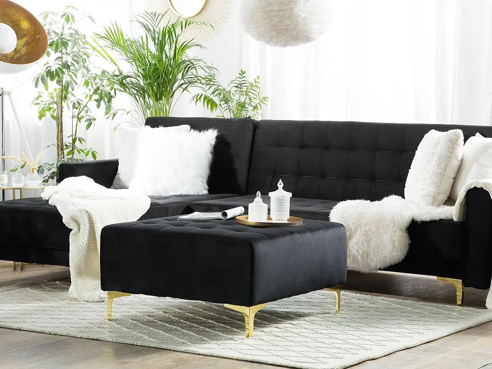 Accessoire Modulable Premium Ottoman en velours noir ABERDEEN