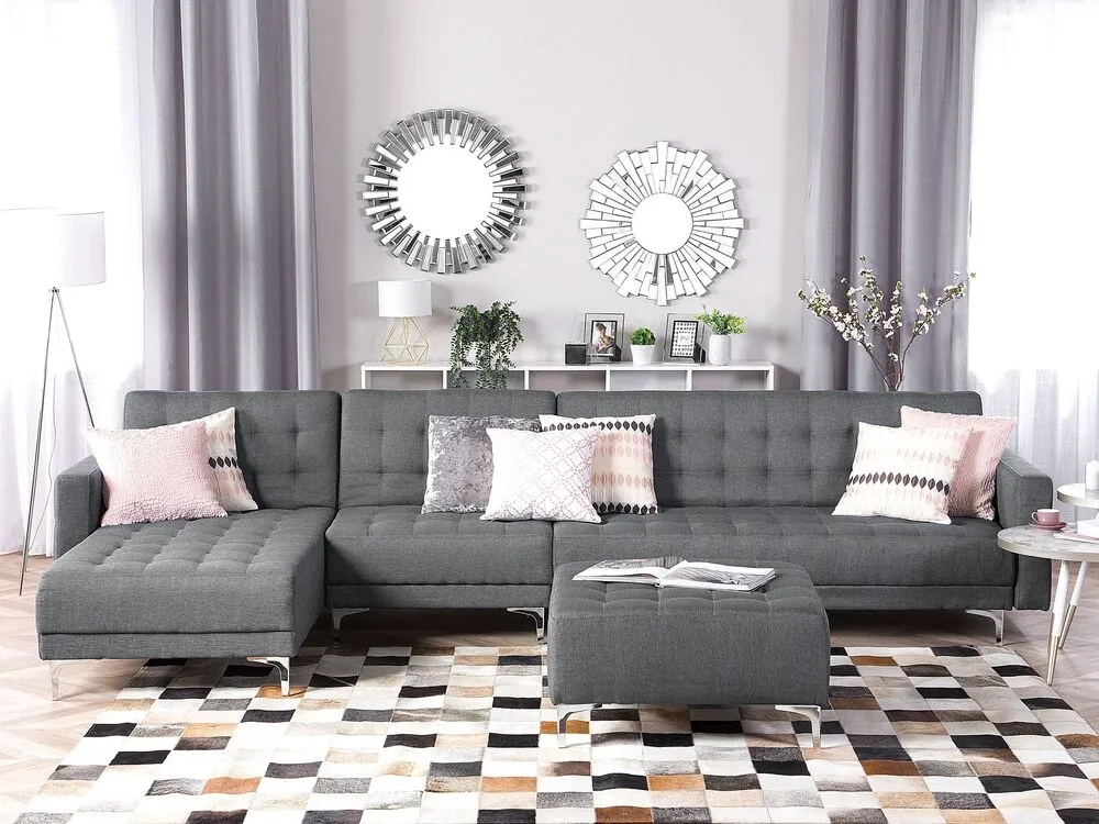 Accessoire Modulable Premium Pouf ottoman en tissu gris évident ABERDEEN
