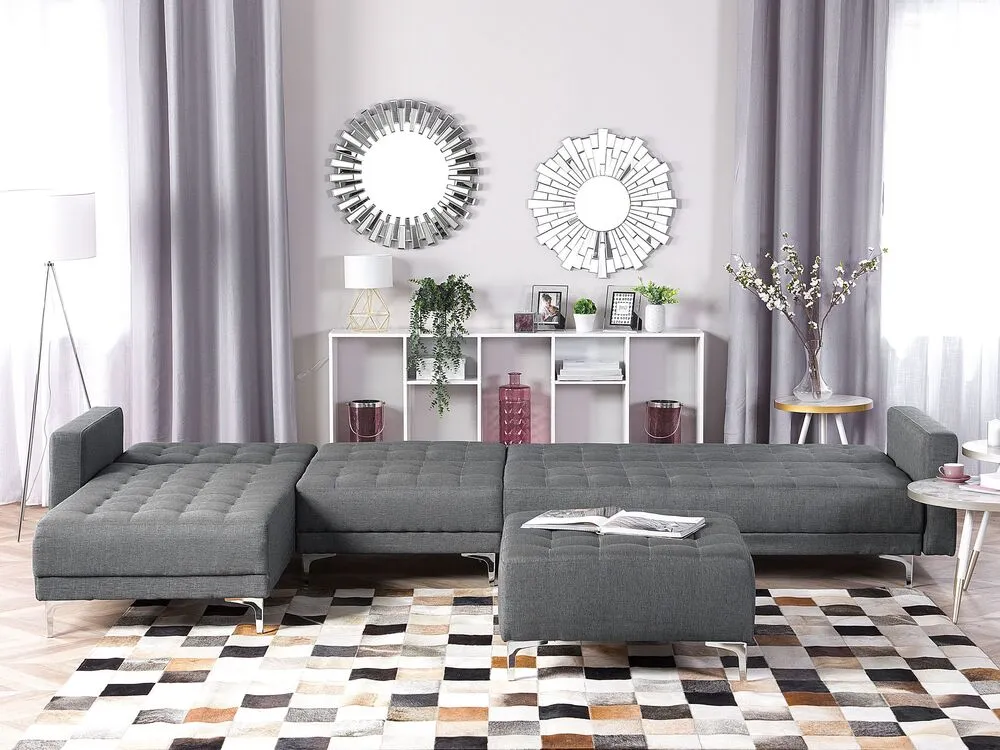 Accessoire Modulable Premium Pouf ottoman en tissu gris évident ABERDEEN
