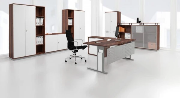 bureau geramöbel 135° droite fixe panneau de pied C en option 2166x1130x720 hêtre/argent N-648316-BS magasiner à bas prix