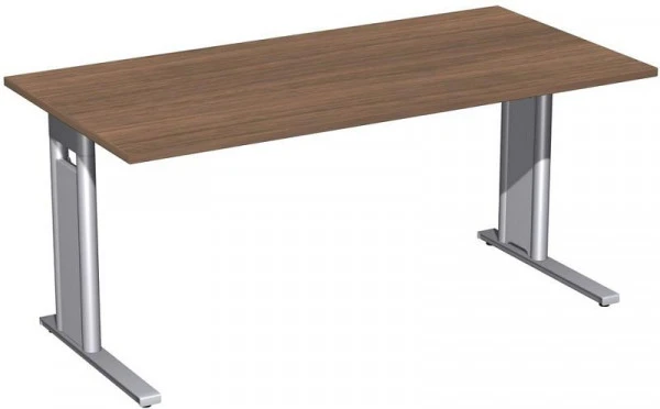 bureau geramöbel fixe panneau pied C en option 1600x800x720 noyer/argent N-648103-NS prendre à bas prix avec compartiments...