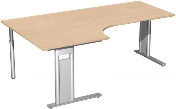 Bureau PC geramöbel à gauche réglable en hauteur panneau de pied C en option 2000x1200x680-820 hêtre/argent N-647322-BS se...