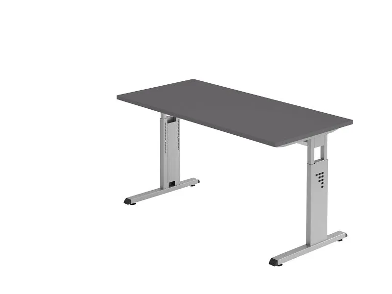 Bureau Hammerbacher pied C 140x67cm graphite/argent épaisseur 25 mm chant ABS 2 mm. Forme rectangulaire VOS614/G/S command...