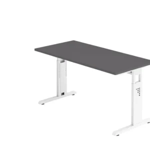 Bureau Hammerbacher pied C 140x67cm graphite/blanc épaisseur 25 mm chant ABS 2 mm. Forme rectangulaire VOS614/G/W magasine...