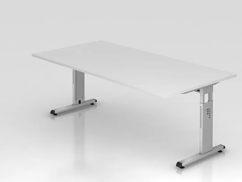 Bureau Hammerbacher pied C 200x100cm blanc/argent hauteur de travail 65-85 cm VOS2E/W/S choisir à bas prix