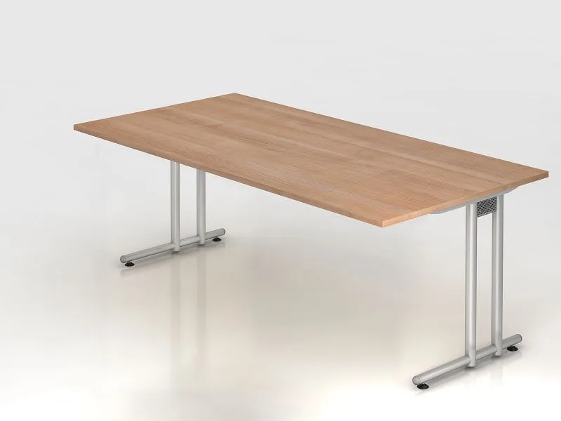 Bureau Hammerbacher pied C 200x100cm noyer/argent hauteur de travail 72 cm VNS2E/N/S prendre à bas prix