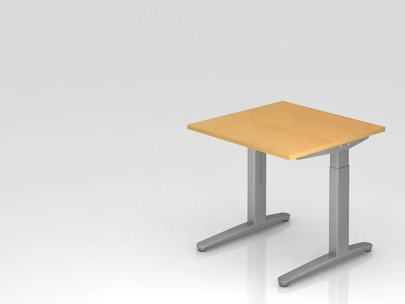Bureau Hammerbacher pied C 80x80cm hêtre/argent coulisses en aluminium argent (similaire à RAL 9006) VXB08/6/SS obtenir à...