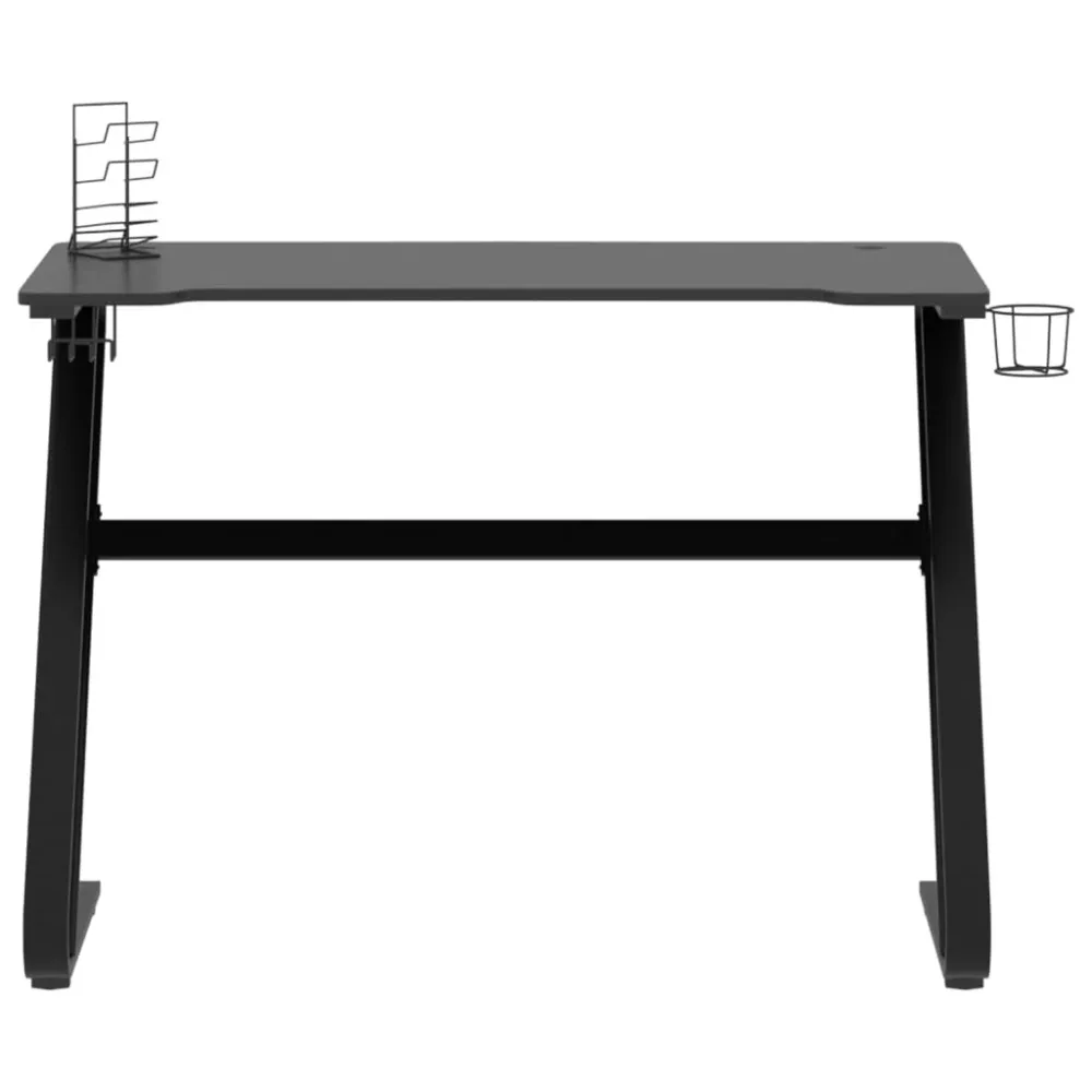 Bureau table poste de travail meuble d'ordinateur informatique étude de jeu avec pieds en forme de ZZ 110 x 60 x 75 cm noi...
