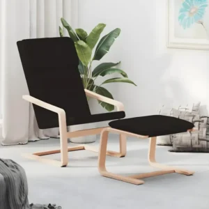 Chaise de relaxation avec repose-pied Noir Tissu avec 4 patins en caoutchouc