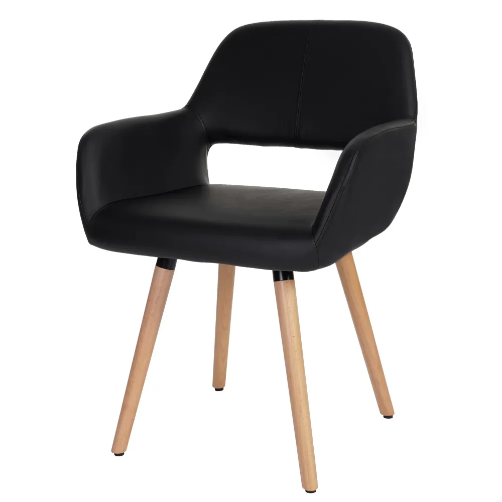 Chaise de salle à manger bureau visiteur design rétro en synthétique noir pied en bois manifeste 04_0002137