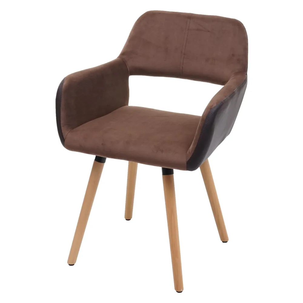 Chaise de salle à manger bureau visiteur design vintage en tissu marron pied en bois clair 04_0002139