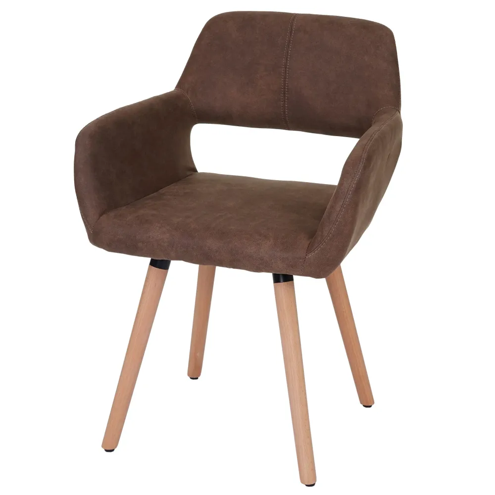 Chaise de salle à manger bureau visiteur design rétro en tissu marron pied en bois manifeste 04_0002152