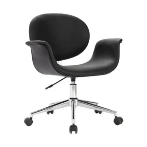 Chaise simili cuir noir et pieds métal chromé Eris - Lot de 2 pour bureau à hauteur variable