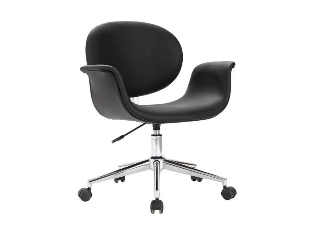 Chaise simili cuir noir et pieds métal chromé Eris - Lot de 2 pour bureau à hauteur variable