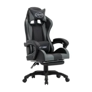 Coussin ergonomique pour Fauteuil de jeux vidéo avec repose-pied Gris et noir Similicuir