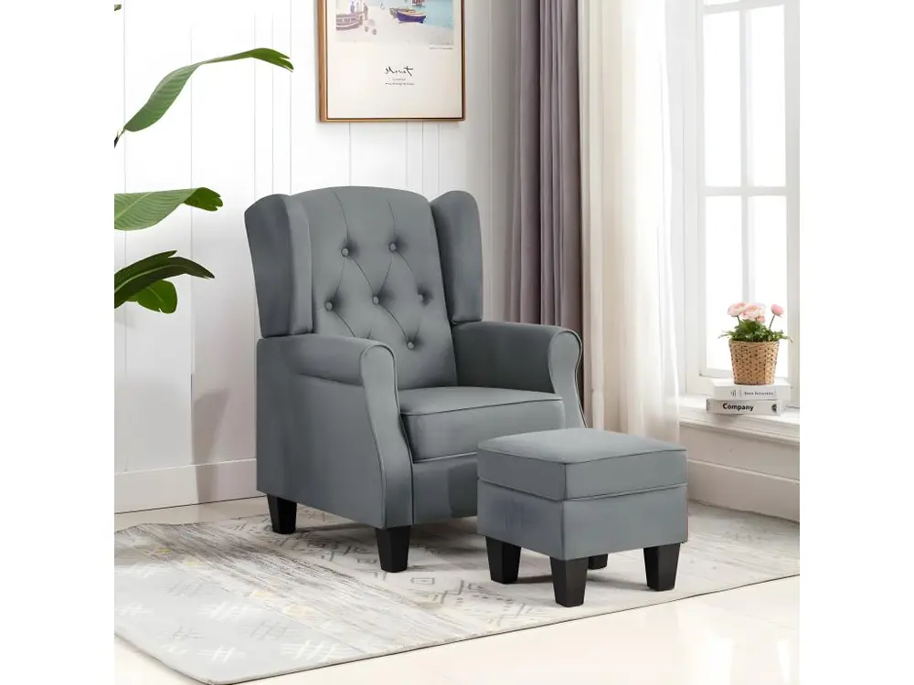 Fauteuil avec repose-pied Gris net Tissu
