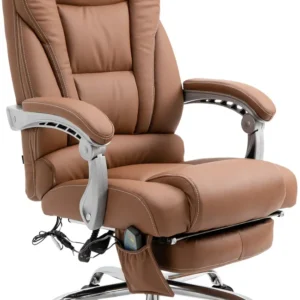 Fauteuil de bureau avec fonction massage repose-pieds en cuir synthétique marron évident et métal 10_0006932