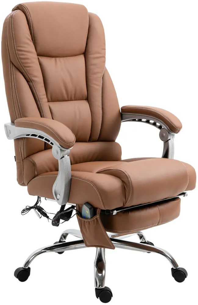 Fauteuil de bureau avec fonction massage repose-pieds en cuir synthétique marron évident et métal 10_0006932