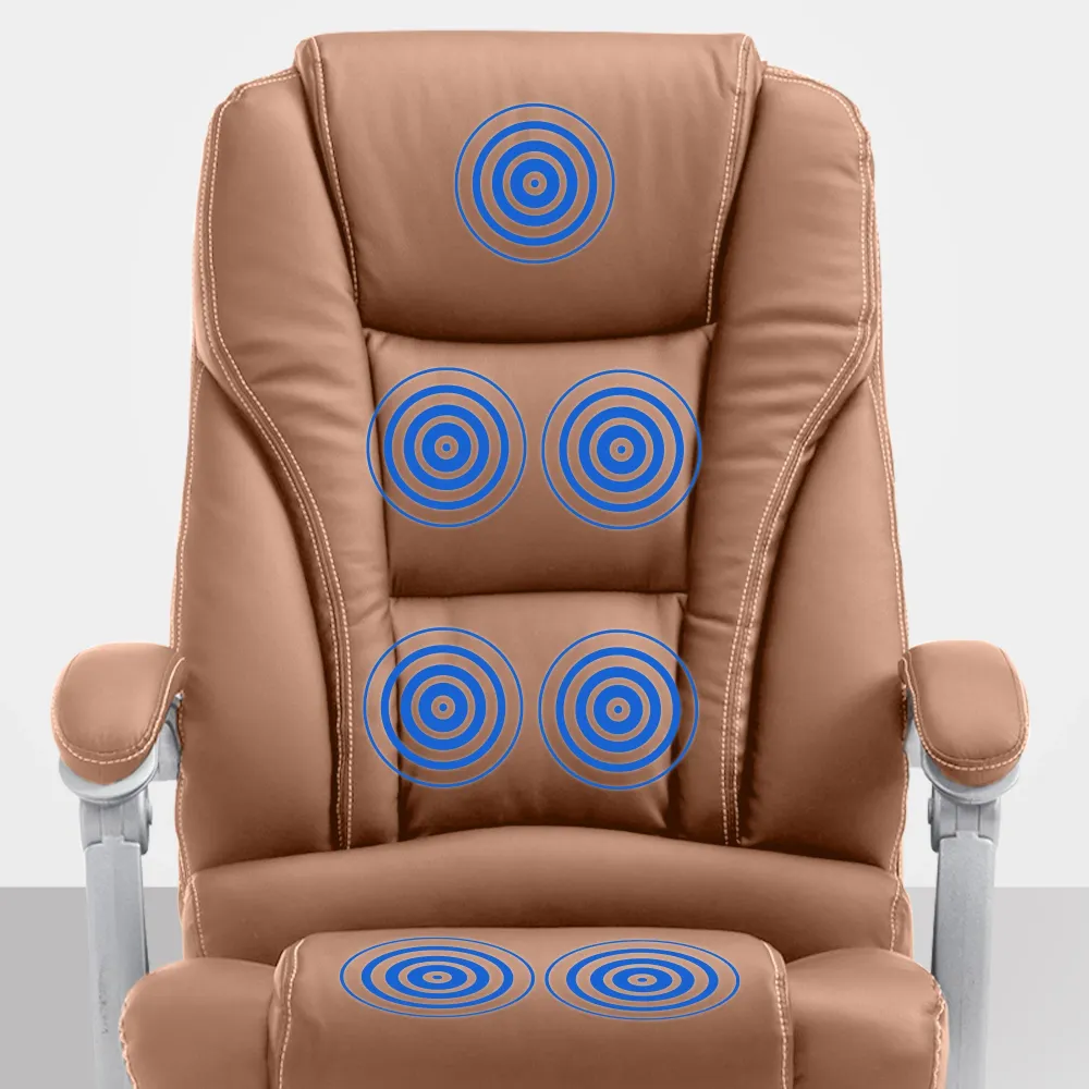 Fauteuil de bureau avec fonction massage repose-pieds en cuir synthétique marron évident et métal 10_0006932