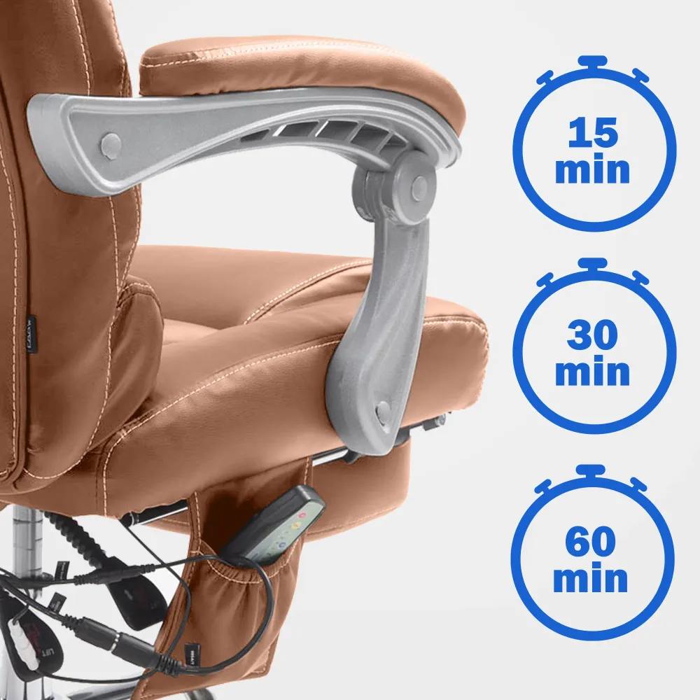 Fauteuil de bureau avec fonction massage repose-pieds en cuir synthétique marron évident et métal 10_0006932