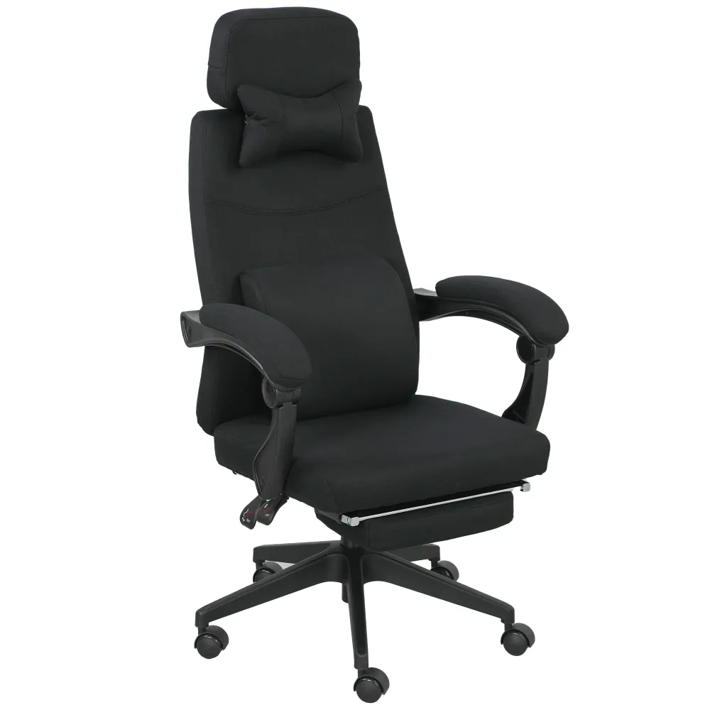 Fauteuil de bureau chaise de bureau gros confort dossier réglable repose-pied roulettes 360° lin 62 x 68 x 127 cm noir com...