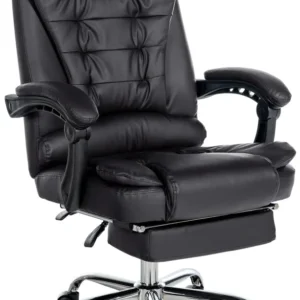 Fauteuil de bureau ergonomique généreusement rembourrée avec repose-pieds en VINYLE noir et métal chromé 10_0002568