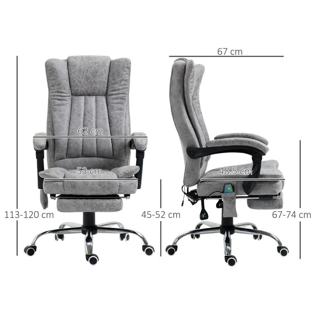 Fauteuil de bureau massant chauffant fauteuil bureau confortable hauteur réglable dossier inclinable repose-pied revêtemen...