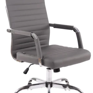 Fauteuil de bureau sur roulettes confortable hauteur réglable en synthétique gris cadre métal chromé BUR10572 pour poste d...