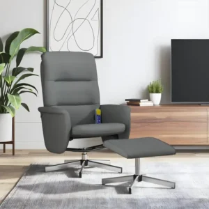 Fauteuil de massage inclinable et repose-pieds gris sombre tissu
