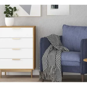 FYN - Commode scandinave pieds finition rose effet or avec compartiments intégrés