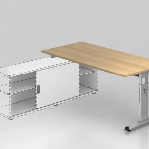 Hammerbacher bureau additionnel pied en T 160x80cm chêne/argent hauteur de travail réglable à 72cm 75cm 78cm VOSE16/E/S ac...