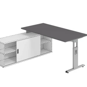 Hammerbacher bureau de rechange pied en T 160x80cm graphite/argent hauteur de travail réglable à 72 cm 75 cm 78 cm VOSE16/...
