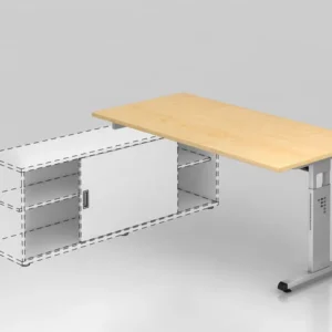 Hammerbacher bureau supplémentaire pied en T 160x80cm érable/argent hauteur de travail réglable à 72cm 75cm 78cm VOSE16/3/...