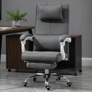 HOMCOM Fauteuil de bureau manager élancé confort repose-pied tétière intégrés dossier inclinable lin gris compatible avec...