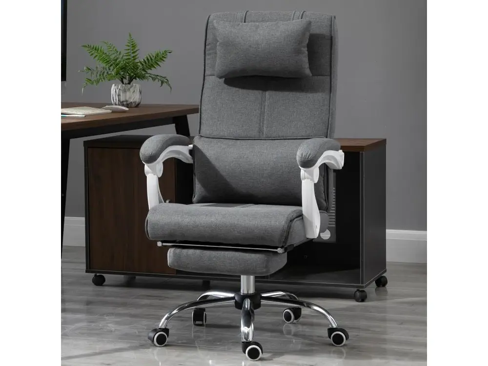 HOMCOM Fauteuil de bureau manager élancé confort repose-pied tétière intégrés dossier inclinable lin gris compatible avec...