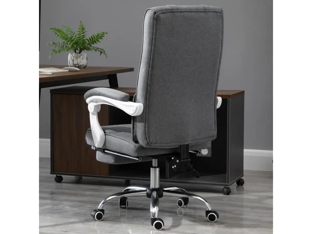 HOMCOM Fauteuil de bureau manager élancé confort repose-pied tétière intégrés dossier inclinable lin gris compatible avec...