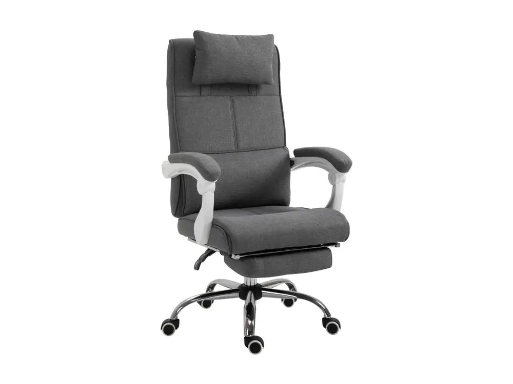 HOMCOM Fauteuil de bureau manager élancé confort repose-pied tétière intégrés dossier inclinable lin gris compatible avec...