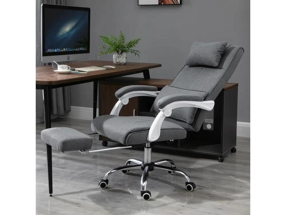 HOMCOM Fauteuil de bureau manager élancé confort repose-pied tétière intégrés dossier inclinable lin gris compatible avec...